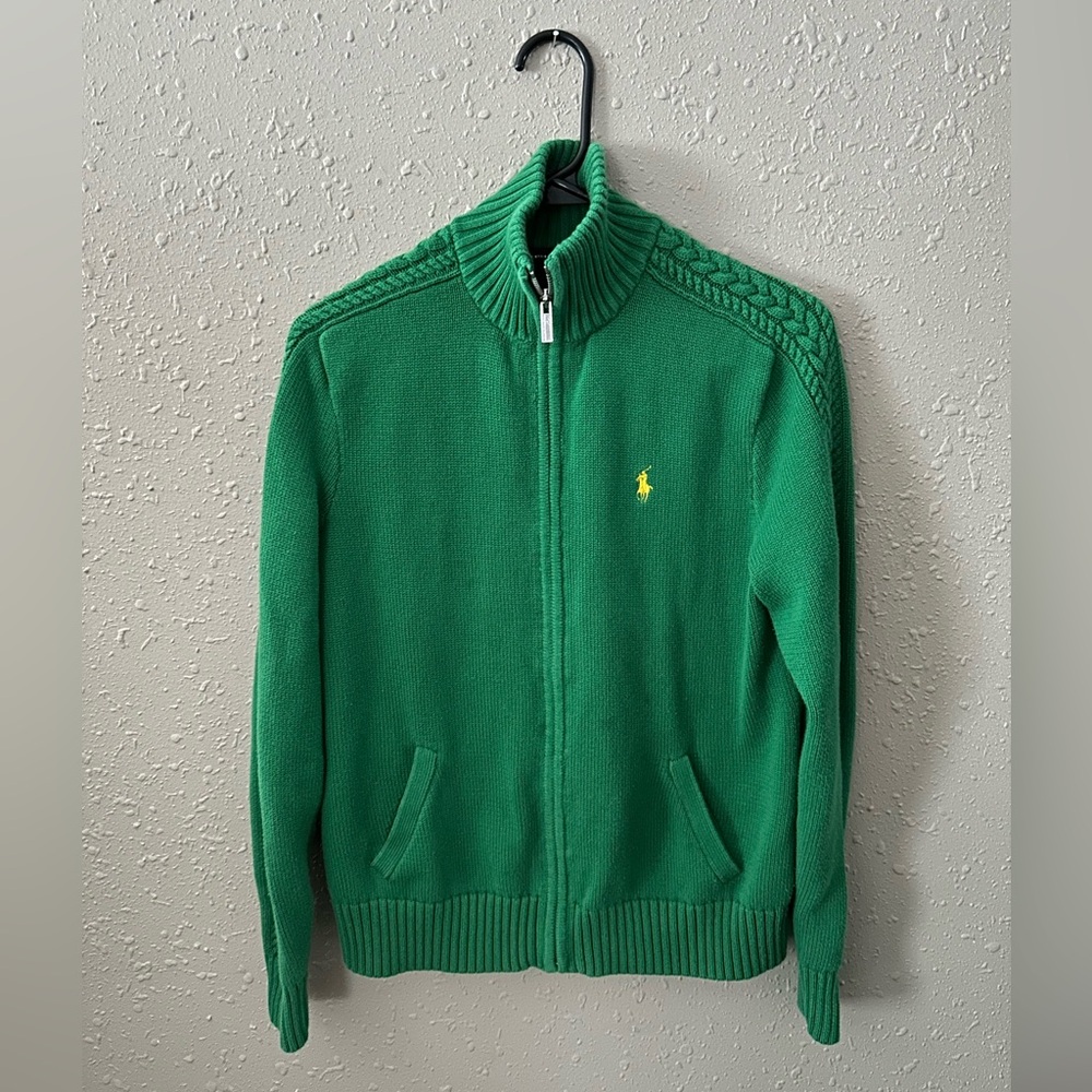 Ralph Lauren Sport vintage Y2K green zip up sweater size large.